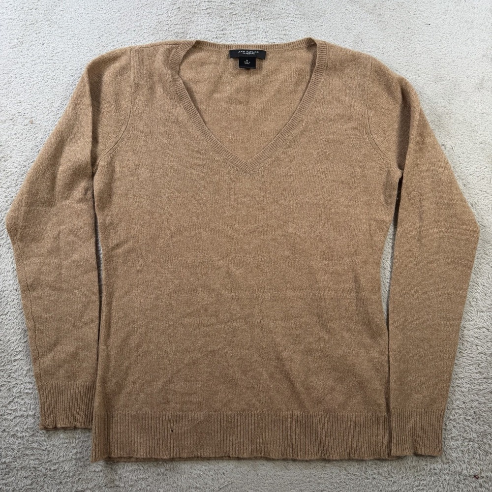 Ann Taylor Sweater Womens Medium Brown 100% Cashmere V-Neck Pullover Soft